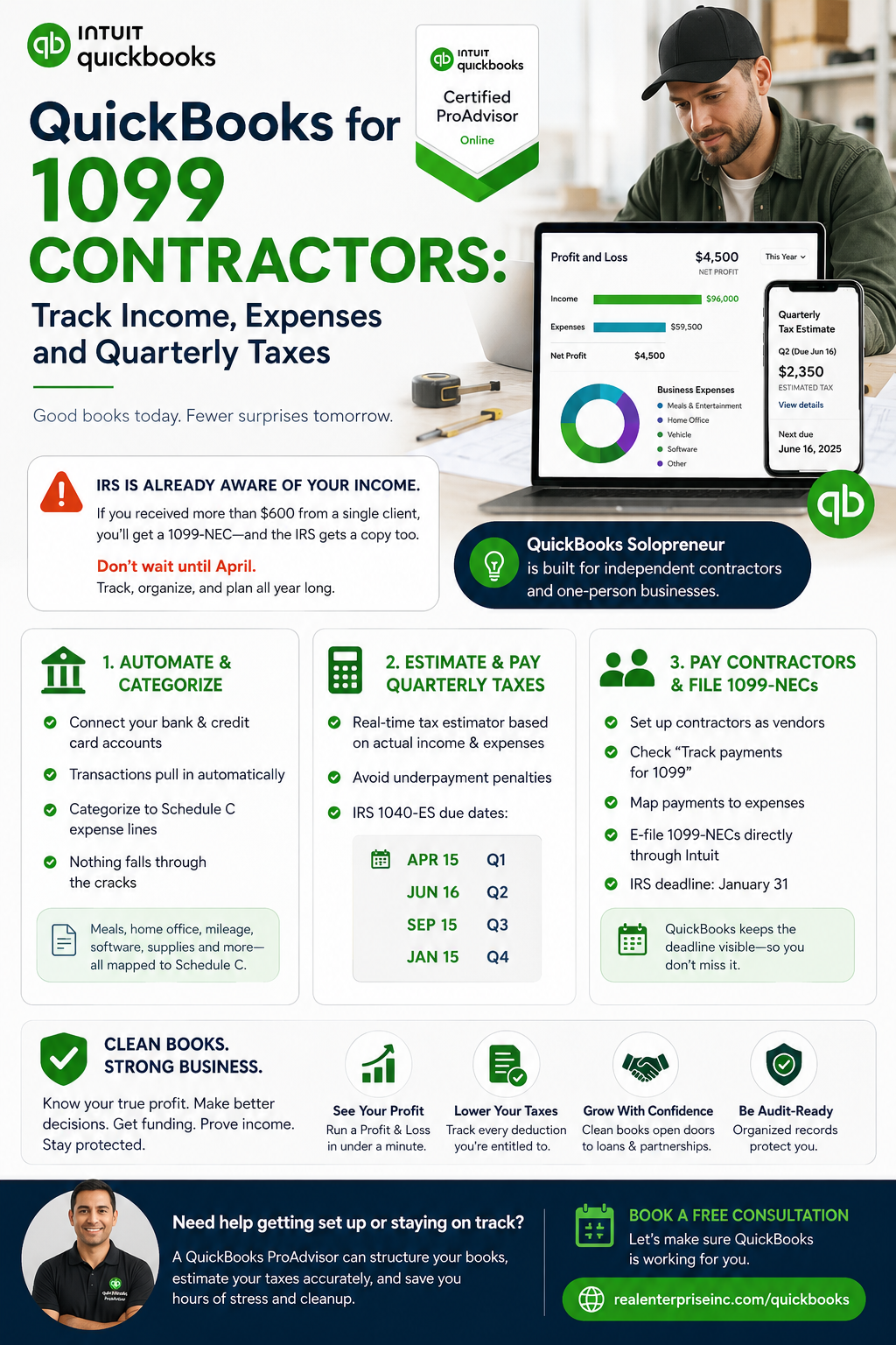 QuickBooks for 1099 Contractors: Track Income, Expenses and Quarterly Taxes